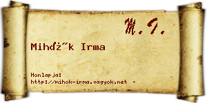 Mihók Irma névjegykártya